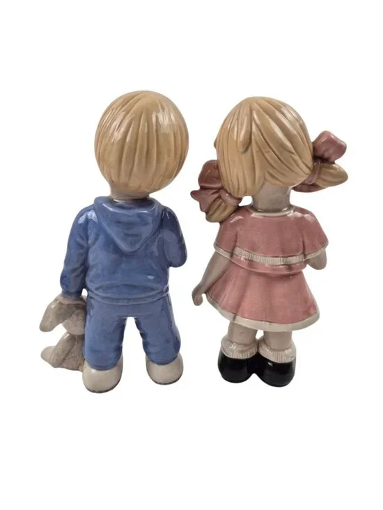 Vintage Ceramic Figurines Boy Girl Bunny Toy Easter Spring Decor Glossy Finish - Picture 6 of 11